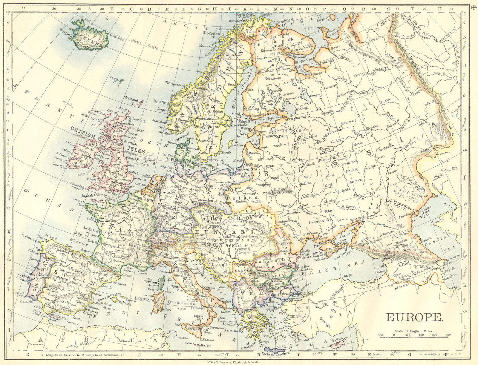 EUROPE. Europe 1897 old antique vintage map plan chart